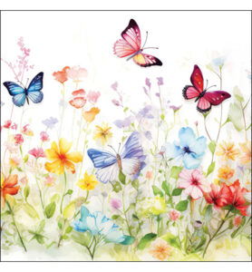 Servetten 20pcs / 33 x 33cm, Butterflies in field white
