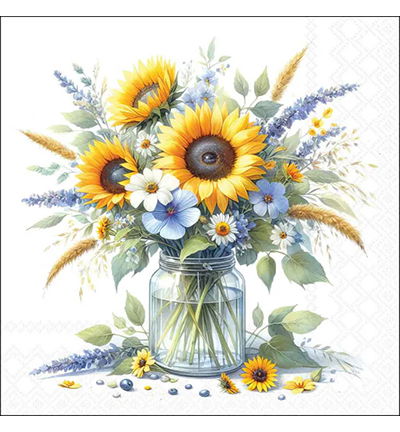 Servetten 20pcs / 33 x 33cm, Sunflowers in jar
