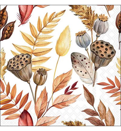 Servetten 20pcs / 33 x 33cm, Leaves and feathers