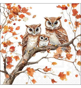 Servetten 20pcs / 33 x 33cm, Family of owls