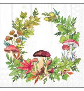 Servetten 20pcs / 33 x 33cm, Mushroom wreath