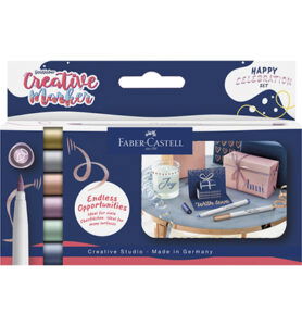 Marker creatief FC Goldfaber brushpunt B Happy Celebration, set a 6 stuks