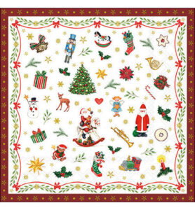 Servetten 20pcs / 33 x 33cm, Ornaments all over red