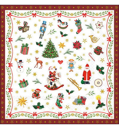 Servetten 20pcs / 33 x 33cm, Ornaments all over red
