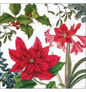 Servetten 20pcs / 33 x 33cm, Christmas plants white