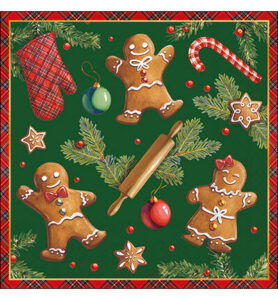 Servetten 20pcs / 33 x 33cm, Gingerbread cookies green