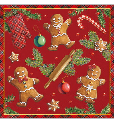 Servetten 20pcs / 33 x 33cm, Gingerbread cookies red