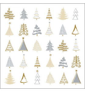 Servetten 20pcs / 33 x 33cm, Christmas tree doodles silver