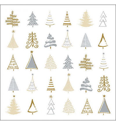 Servetten 20pcs / 33 x 33cm, Christmas tree doodles silver