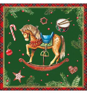 Servetten 20pcs / 33 x 33cm, Classic rocking horse green