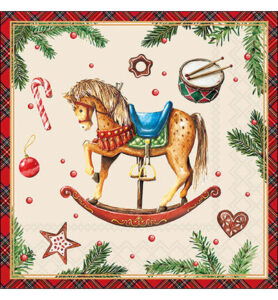 Servetten 20pcs / 33 x 33cm, Classic rocking horse cream