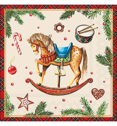 Servetten 20pcs / 33 x 33cm, Classic rocking horse cream