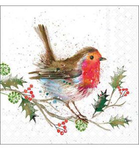 Servetten 20pcs / 33 x 33cm, Winter robin white