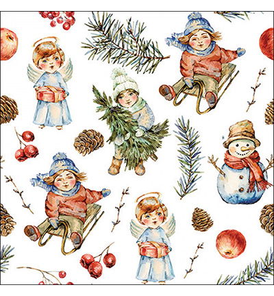 Servetten 20pcs / 33 x 33cm, Playing outside white