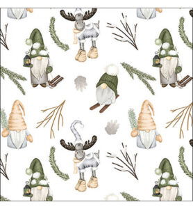 Servetten 20pcs / 33 x 33cm, Forest gnomes white