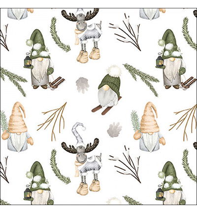 Servetten 20pcs / 33 x 33cm, Forest gnomes white