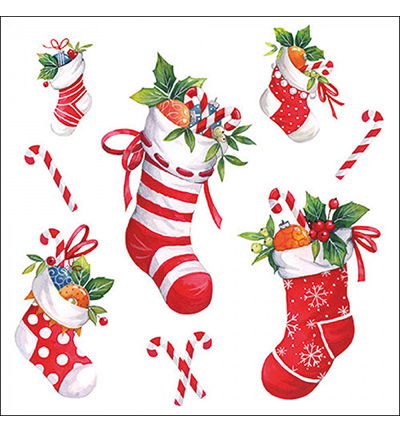 Servetten 20pcs / 33 x 33cm, X-Mas stockings white