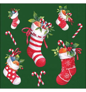 Servetten 20pcs / 33 x 33cm, X-Mas stockings green
