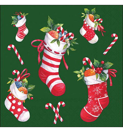 Servetten 20pcs / 33 x 33cm, X-Mas stockings green