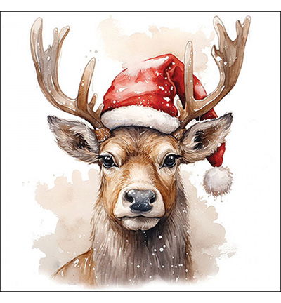 Servetten 20pcs / 33 x 33cm, Deer with Santa hat white