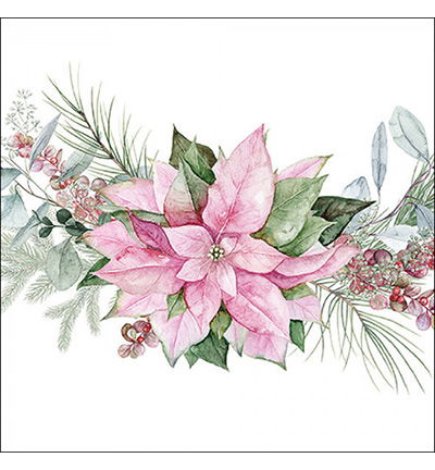 Servetten 20pcs / 33 x 33cm, Pink poinettia