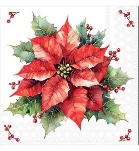 Servetten 20pcs / 33 x 33cm, Festive poinsettia white