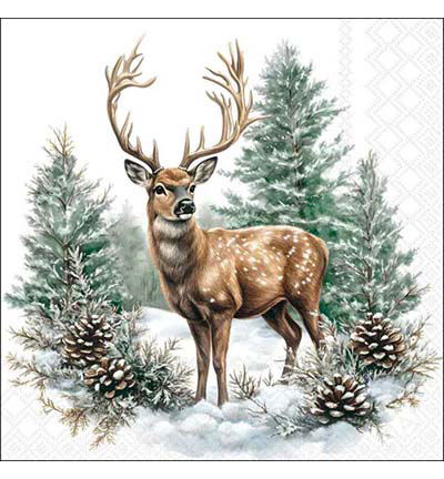 Servetten 20pcs / 33 x 33cm, Winter stag white