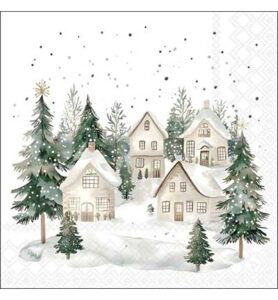 Tovaglioli 20 pezzi / 33 x 33 cm, Casette innevate