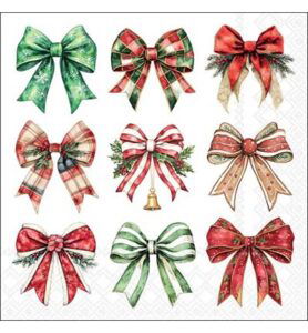 Servetten 20pcs / 33 x 33cm, Merry ribbons white
