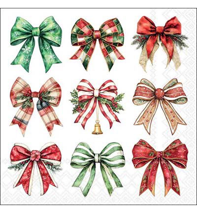 Servetten 20pcs / 33 x 33cm, Merry ribbons white