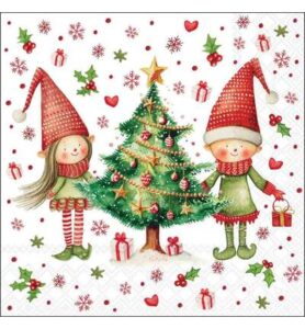 Servetten 20pcs / 33 x 33cm, Elves by the tree