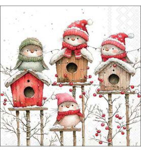 Servetten 20pcs / 33 x 33cm, Birdhouse quartet white