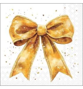 Servetten 20pcs / 33 x 33cm, Fancy bow gold/white