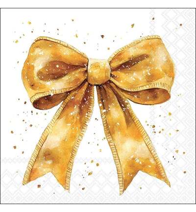 Servetten 20pcs / 33 x 33cm, Fancy bow gold/white