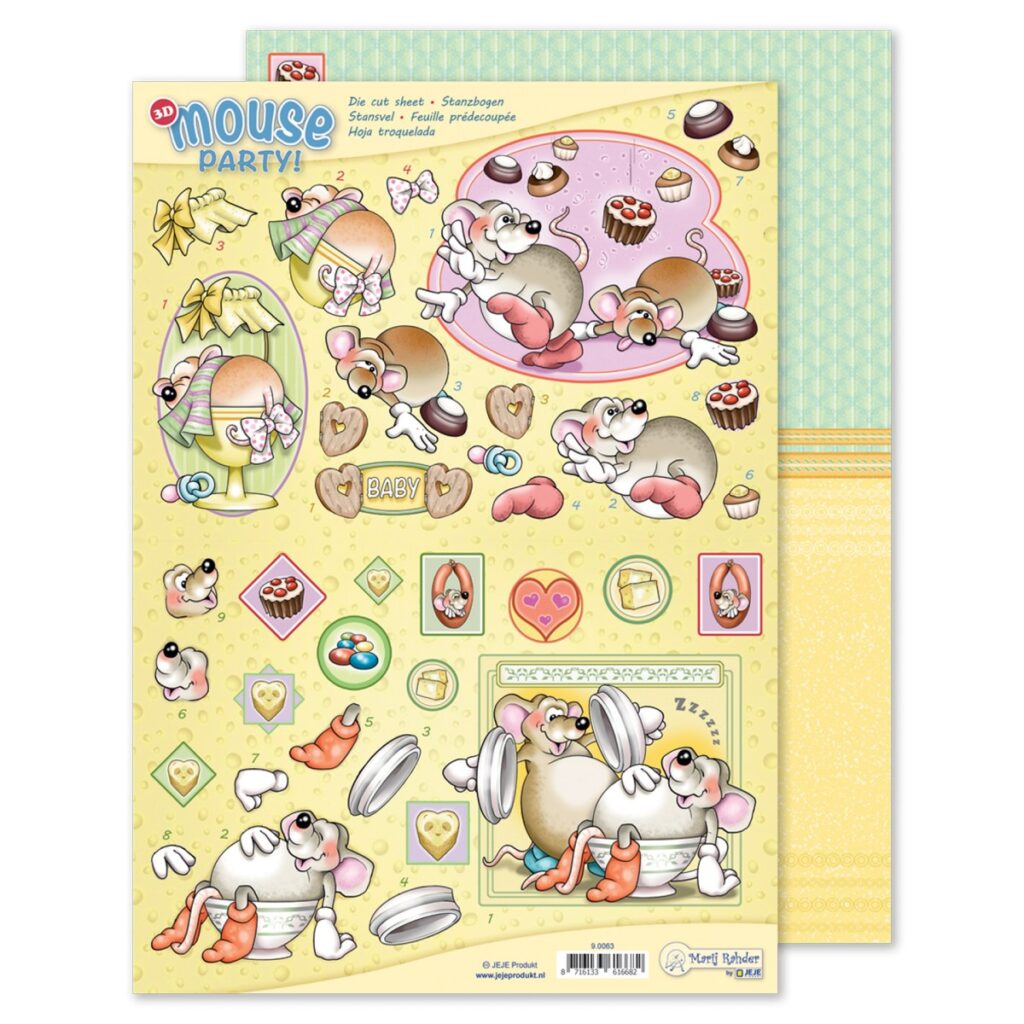 MRJ Mouse Party 3D stansvel + potpourri papier (9.0063)