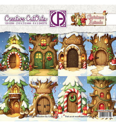 Collagepapier, Christmas Animals 02 – Boomhuisjes