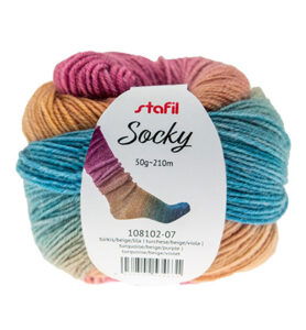 Hilo para calcetines, 50 g / 210 m, turquesa / beige / morado
