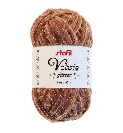 Velvie Glitter yarn 3mm x 65mtr / 25gr, Brown/gold