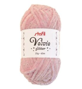 Velvie Glitter yarn 3mm x 65mtr / 25gr, Pink/silver