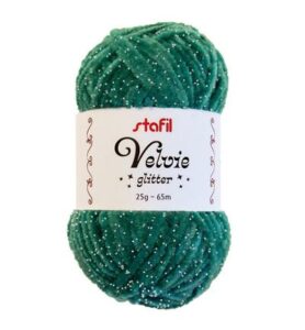 Velvie Glitter yarn 3mm x 65mtr / 25gr, Turquoise/silver