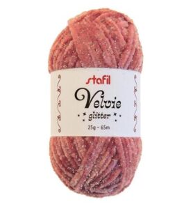 Velvie Glitter yarn 3mm x 65mtr / 25gr, Antique Pink/silver