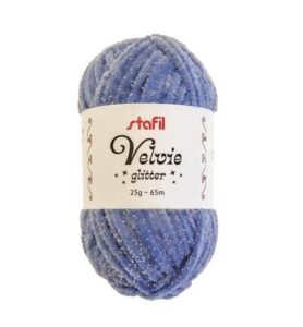 Velvie Glitter yarn 3mm x 65mtr / 25gr, Sky blue/silver