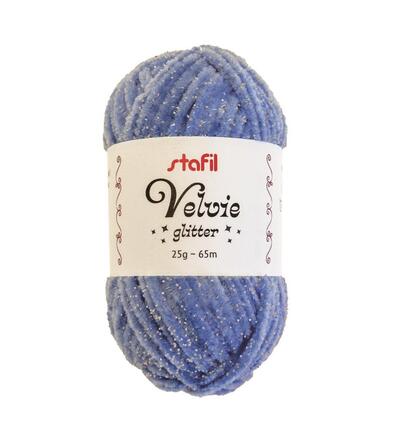 Velvie Glitter yarn 3mm x 65mtr / 25gr, Sky blue/silver