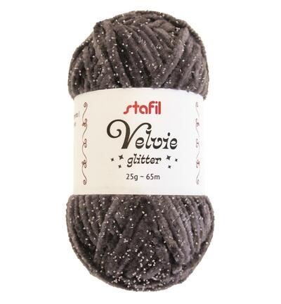 Velvie Glitter yarn 3mm x 65mtr / 25gr, Dark grey/silver