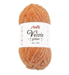 Velvie Glitter yarn 3mm x 65mtr / 25gr, Orange/gold