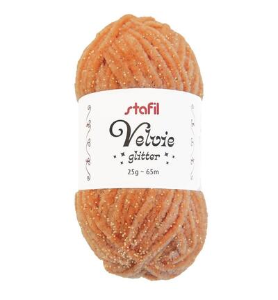 Velvie Glitter yarn 3mm x 65mtr / 25gr, Orange/gold