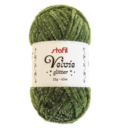 Velvie Glitter yarn 3mm x 65mtr / 25gr, Dark green/silver