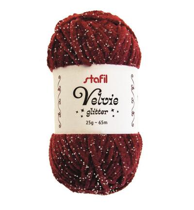 Velvie Glitter yarn 3mm x 65mtr / 25gr, Red/silver
