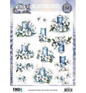 Berrie’s Beauties 3D-knipvel 10 stuks – Blue Christmas – Blue Candles and White Poinsettia