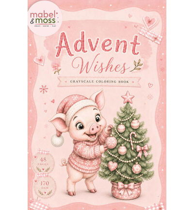 Mabel and Moss – Grayscale Coloring Book – Advent Wishes A6